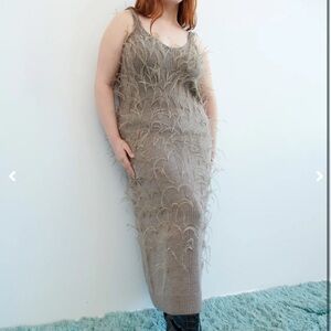 Tanya Taylor brown sleeveless feather midi dress